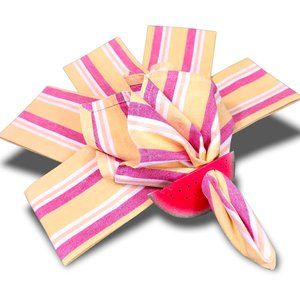 Home Dining Cloth Napkins Set (6) Hampton Stripe Pink Yellow Cotton